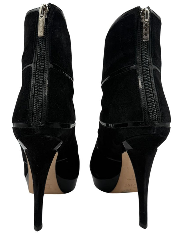 Christian Dior Black Suede & Patent Leather Platform Booties – Size 37