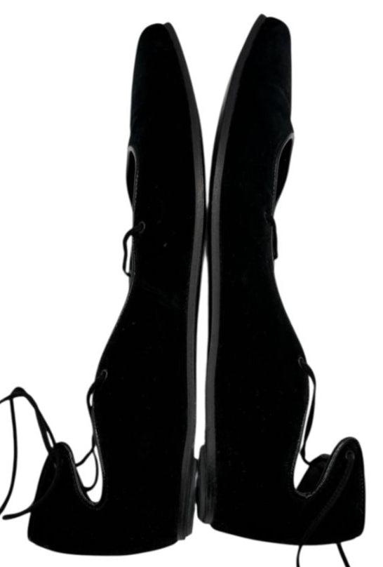 Helmut Lang Black Suede Lace-Up Ballet Flats – Size 10