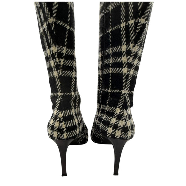 Burberry Plaid Wool Pointed Toe Knee-High Boots – Size 41.5
