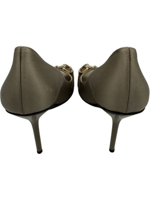 Gucci Satin Horsebit Peep-Toe Pumps with Crystal Detail – Size 8.5B