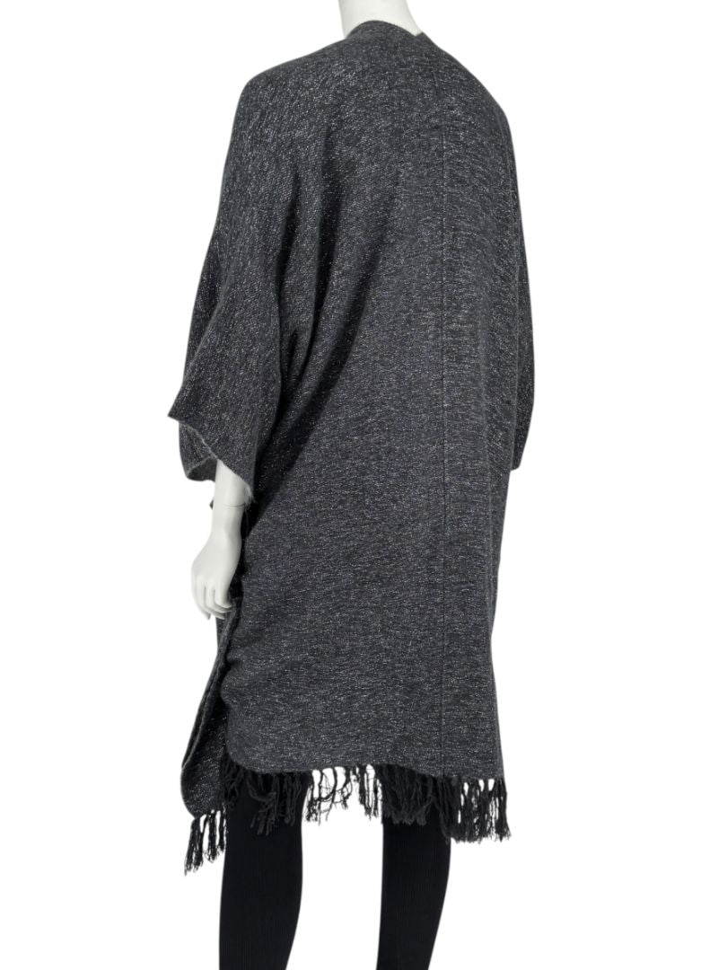 Brunello Cucinelli Grey Cashmere Alpaca Lurex Fringe Poncho – OS