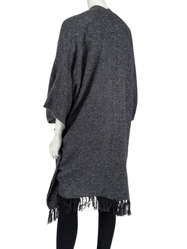 Brunello Cucinelli Grey Cashmere Alpaca Lurex Fringe Poncho – OS