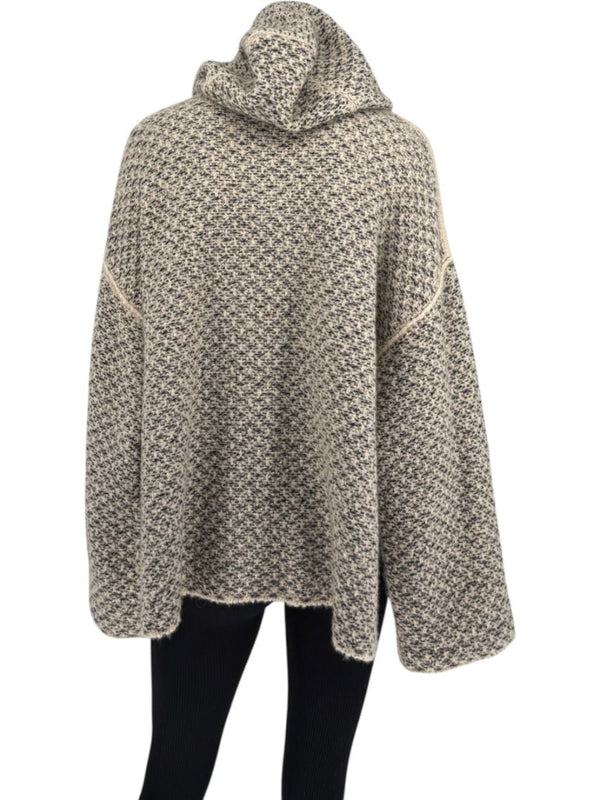 Loro Piana Taupe & Black Textured Cashmere Hooded Sweater - Size S