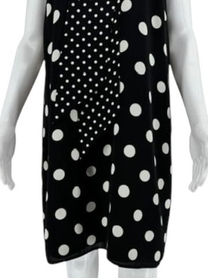 Andrew Gn Black & White Polka Dot Sleeveless Silk Shift Dress - Size 46