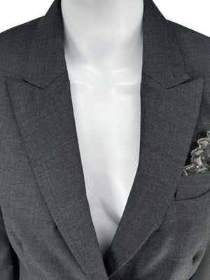 Brunello Cucinelli Charcoal Gray Virgin Wool Cropped Blazer with Monili Trim – Size IT 44