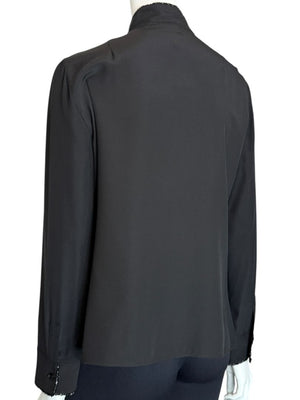 Akris Black Silk Blouse with Beaded Trim – Size US 10