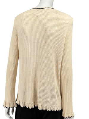 St. John Collection Cream Knit Twin Set with Black Trim – Size 6