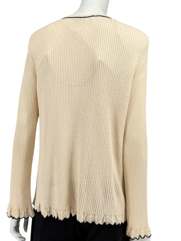 St. John Collection Cream Knit Twin Set with Black Trim – Size 6