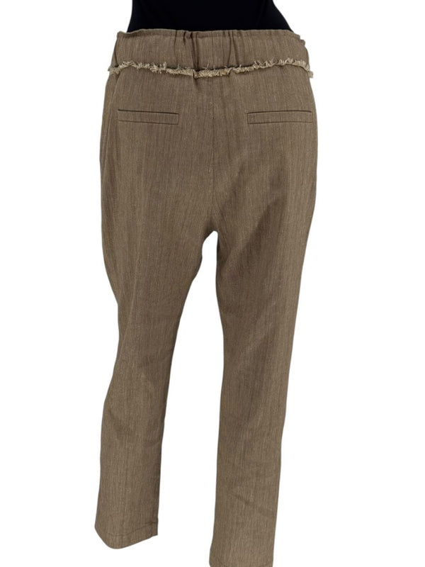 Brunello Cucinelli Taupe Linen-Cotton Drawstring Pants - Size IT 44 / US 8