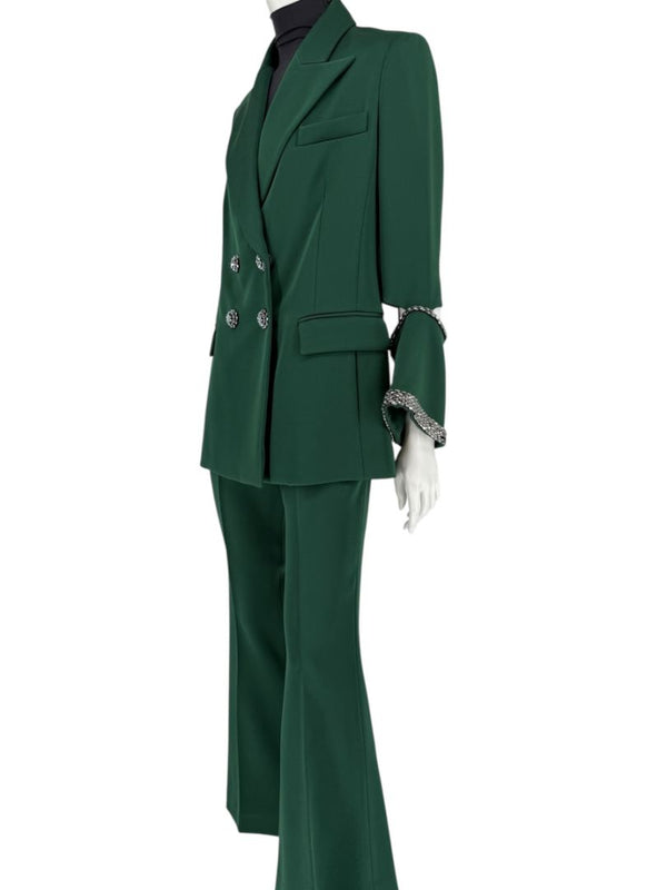 Pamella Roland Green Pantsuit with Embellished Blazer – Large