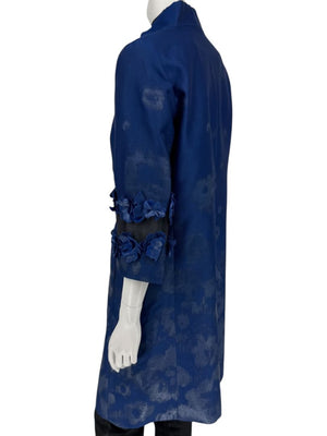 Pamella Roland Blue Textured Floral Embellished Coat – Large