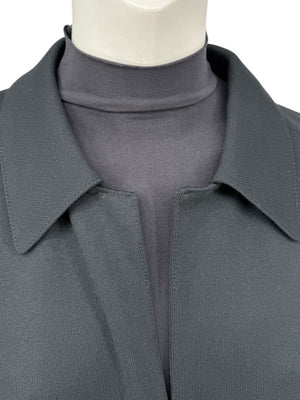 Pamella Roland Black Long Coat Minimalist Hidden Placket Shirt Collar - Large