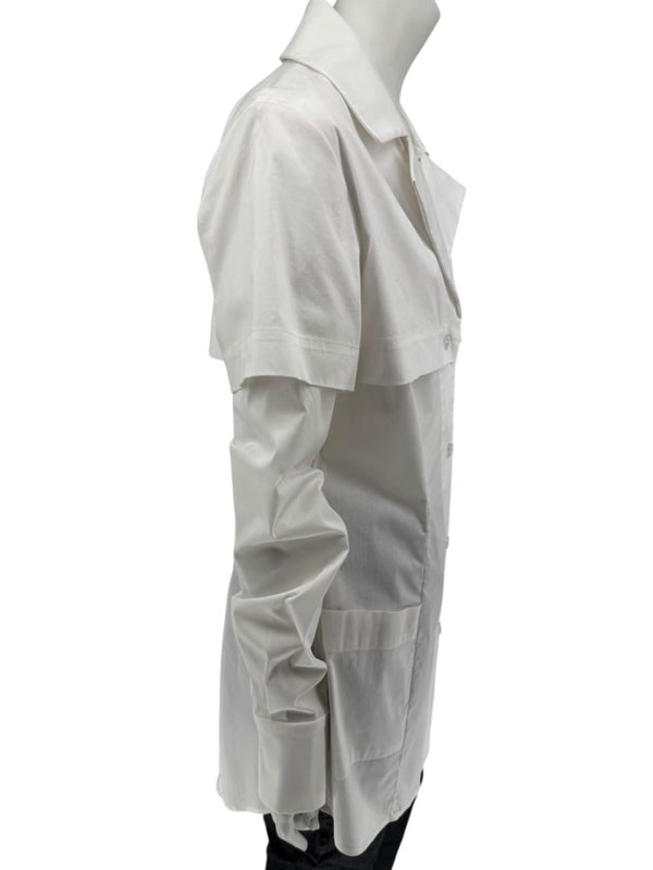 Pamella Roland White Button-Front Shirt with Cape Detail – Large
