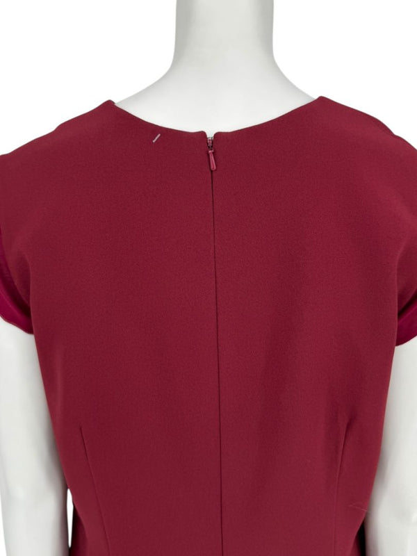 Pamella Roland Burgundy Cap-Sleeve Jumpsuit with Sheer Sash – Large