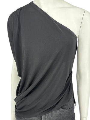 Lida Baday Black One-Shoulder Draped Top – Size XS