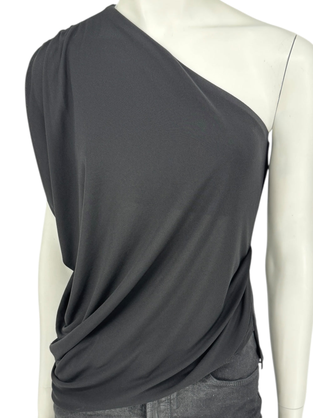 Lida Baday Black Asymmetric Draped One-Shoulder Top – Size XS / TP