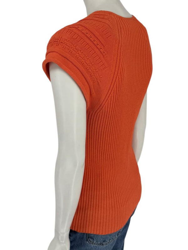 Les Copains Orange Textured Knit Short Sleeve Sweater – Size 48