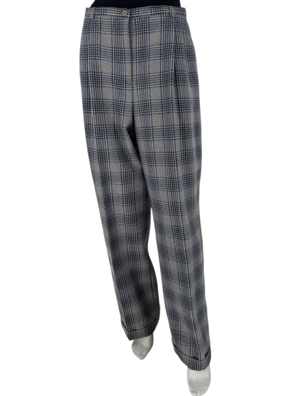 Oscar de la Renta Gray Plaid Wool Trousers – Size 14