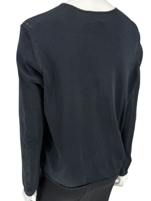 Oscar Navy Rayon-Nylon Knit Cardigan – Size L