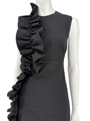 MSGM Women’s Black Sleeveless Ruffle-Trim Mini Dress – Size 38