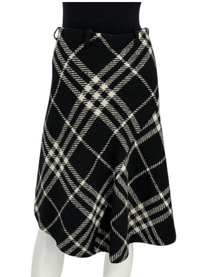 Burberry Women’s Black & White Plaid Wool Skirt – Size XS/S