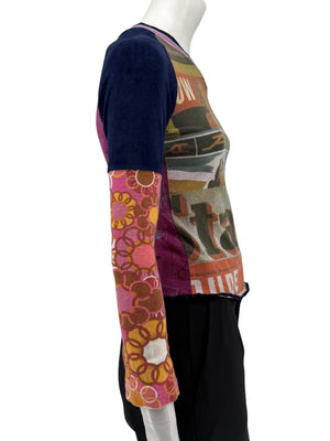 Custo Barcelona Graphic Patchwork Long-Sleeve Top – Size Small