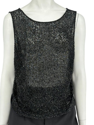 Escada Black Beaded Mesh Sleeveless Top – Size L