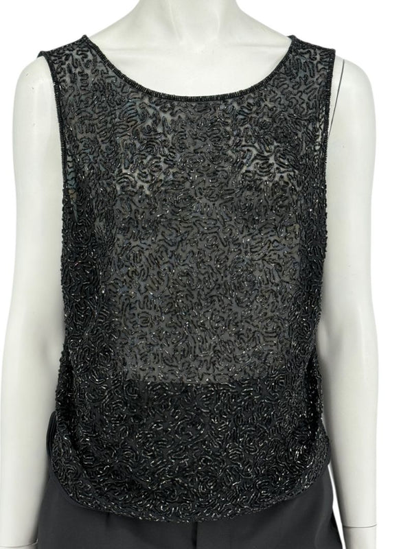 Escada Black Beaded Mesh Sleeveless Top – Size L