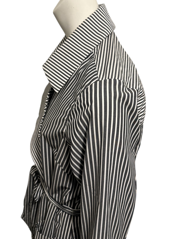 Jennifer Torosian Black & White Striped Belted Duster Jacket – Size S