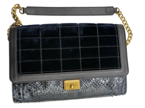 Jimmy Choo Navy Velvet & Snakeskin Chain Shoulder Bag
