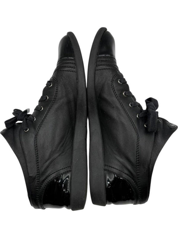 Chanel Black Leather & Patent Cap Toe Sneakers – Size 40