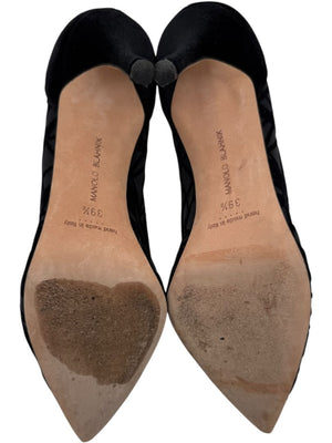 Manolo Blahnik Black Velvet & Mesh Geometric Pumps – Size 39.5