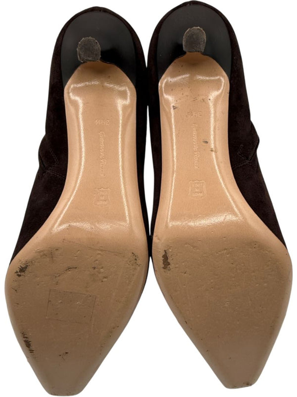Gianvito Rossi Chocolate Brown Suede & Leather Buckle Booties – Size 39.5