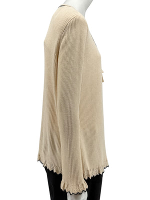 St. John Collection Cream Knit Twin Set with Black Trim – Size 6