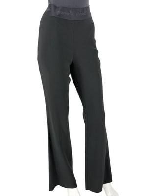 Pamella Roland Black Flared Trousers with Logo Waistband – Large
