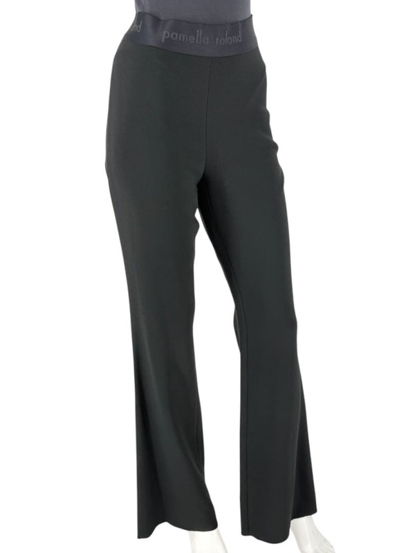 Pamella Roland Black Flared Trousers with Logo Waistband – Large