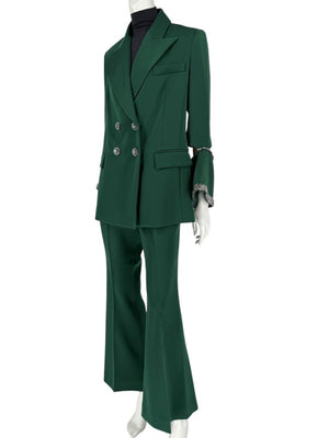 Pamella Roland Green Pantsuit with Embellished Blazer – Large