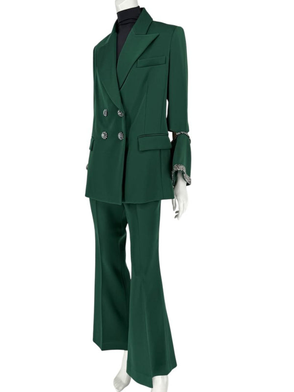 Pamella Roland Green Pantsuit with Embellished Blazer – Large