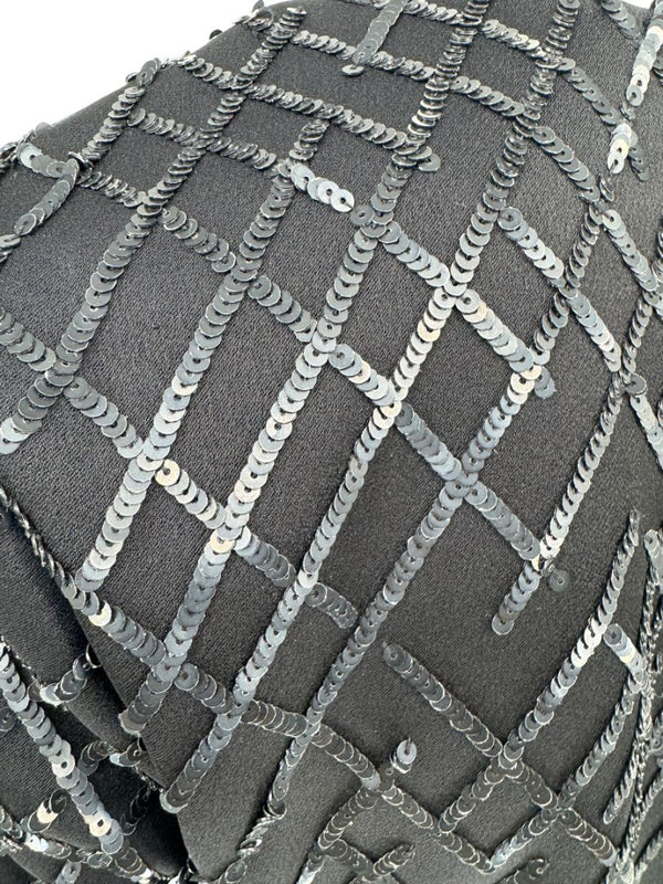 Pamella Roland Black Sequin Grid Shift Dress – Large