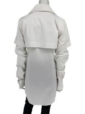 Pamella Roland White Button-Front Shirt with Cape Detail – Large