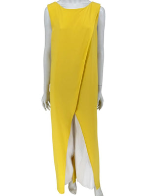 Pamella Roland Yellow Draped Overlay Jumpsuit – Large