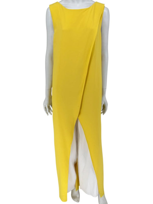 Pamella Roland Yellow Draped Overlay Jumpsuit – Large