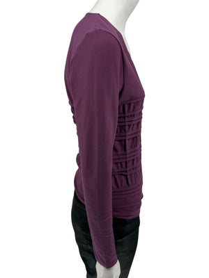 Wolford Plum Textured Pleated Long-Sleeve Top – Large