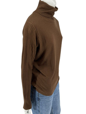 Burberry London Brown Ribbed Silk-Wool-Cashmere Turtleneck Sweater – Size L