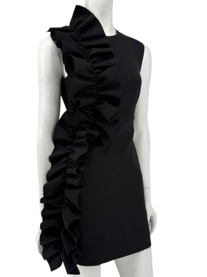 MSGM Women’s Black Sleeveless Ruffle-Trim Mini Dress – Size 38