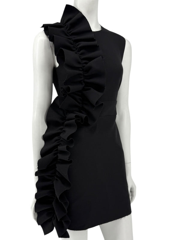MSGM Women’s Black Sleeveless Ruffle-Trim Mini Dress – Size 38