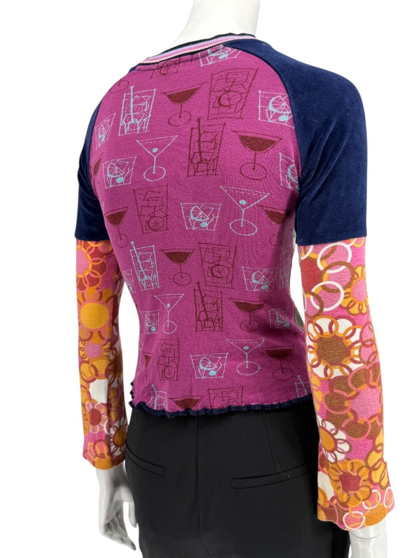 Custo Barcelona Graphic Patchwork Long-Sleeve Top – Size Small