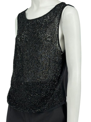 Escada Black Beaded Mesh Sleeveless Top – Size L
