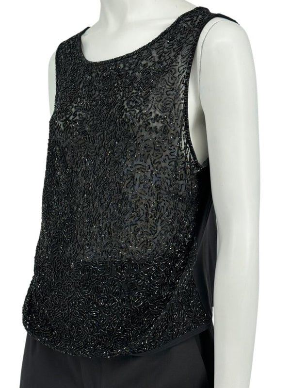Escada Black Beaded Mesh Sleeveless Top – Size L
