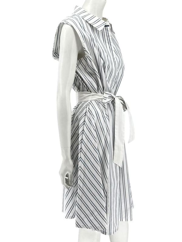 Lafayette 148 New York White & Navy Striped Sleeveless Shirtdress with Self-Tie Belt – Size XXL
